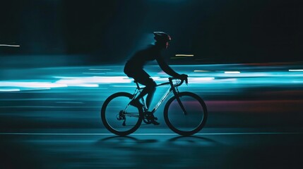 Fototapeta premium Cyclist Silhouette in a City at Night with Light Trails