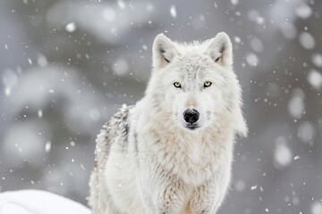 Obraz premium watchful arctic wolf with piercing eyes in snowy wilderness, wildlife animal photography
