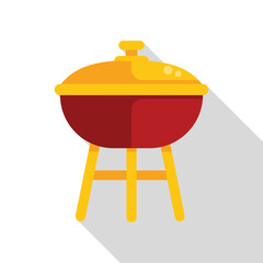 Kettle barbecue grill standing on three legs with closed lid flat color icon for apps and websites