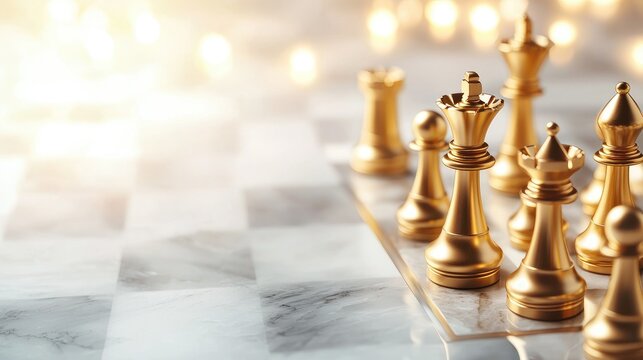 Luxurious Gold Plated Chess Set on Marble Board