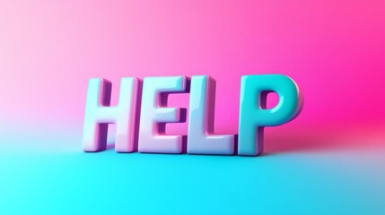 3d word 'help' on pink and blue gradient background. emergency and support concept