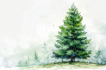 Fototapeta premium watercolor painting of lush green christmas tree, holiday illustration