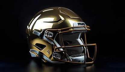 Naklejka premium Gold football helmet isolated on white in profile view design