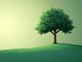 Flat Glossy Green Background with Glowing Tree Symbolizing Environmental Justice - Perfect for Human Rights Day Messaging and Campaigns
