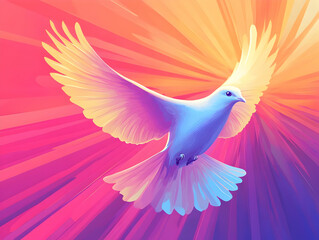 Fototapeta premium Flat Digital Glowing Peace Dove with Abstract Light Rays - Symbolizing Hope and Peace for Human Rights Day in Vibrant Colors