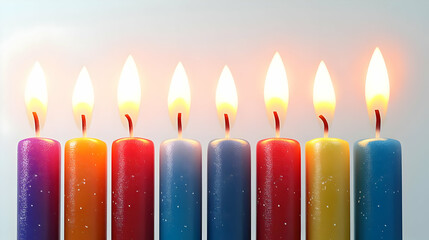 3D Isolated Hanukkah Candles with Glowing Flames on White Background - Perfect for Infographics on Religious Traditions and Holiday Celebrations