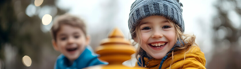 Candid Children Spinning Dreidel During Hanukkah: Joyful Festivities and Laughter Captured in Close-Up Photography