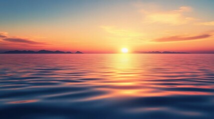 Fototapeta premium Golden Hour Serenity: A tranquil seascape bathed in the warm glow of a breathtaking sunset, with gentle waves rippling beneath a sky painted with hues of orange, pink, and purple.