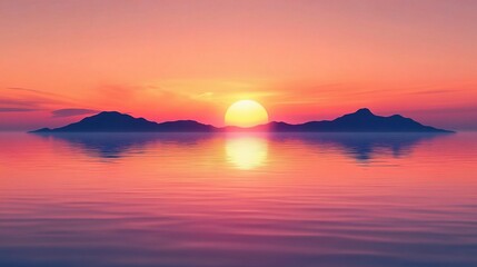 Obraz premium Sunset Serenity: A breathtaking landscape painting featuring a vibrant, fiery sunset over a tranquil body of water