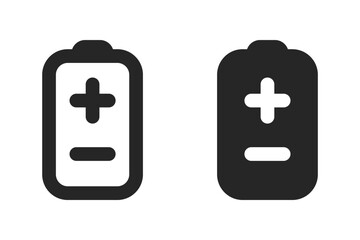 Obraz premium Power energy battery outlined and shaped black isolated illustration set. Vector icons in flat style