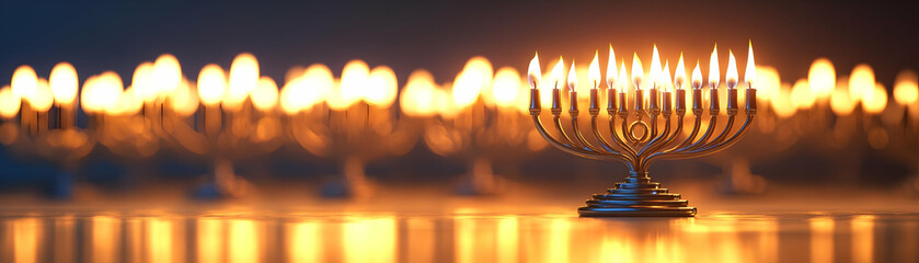 Fototapeta premium Floating Hanukkah Candles and Menorah Base Defying Gravity in Mid Air - Modern Design for Hanukkah Infographics - Isolated on White Background