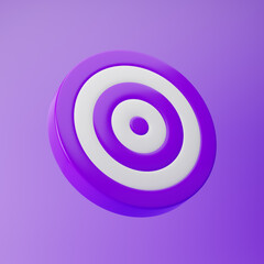 Target icon isolated over purple background. 3D rendering.