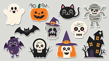 Cute Halloween Sticker Pack Spooky Cute Halloween Stickers with white boarder Generative aI