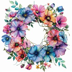 Vibrant Watercolor Flower Wreath for Spring Decor