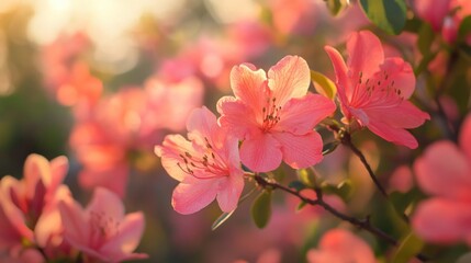 Pink Azalea Blossoms in the Golden Light