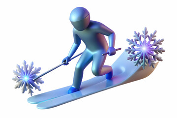 Fototapeta premium 3D Glowing Skier Descending a Radiant Mountain Surrounded by Abstract Snowflakes � Captivating Winter Sports Visual for Promoting Ski Gear and Equipment
