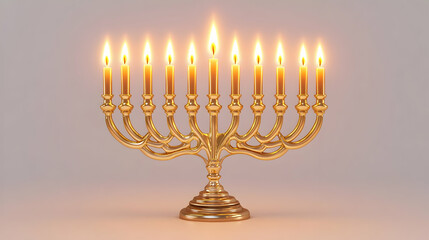 Fototapeta premium 3D Isolated Menorah with Glowing Candles on White Background - Ideal for Infographics and Educational Materials on Hanukkah Traditions