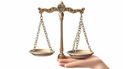 3D Isolated Hand Holding Scales of Justice - Symbol of Fairness for Human Rights Day, Modern Sleek Design Vector for Infographics on Balance and Justice