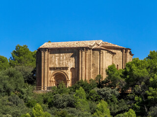 Fototapeta premium Magnificent Romanesque church of Santiago de Agüero from the 12th century. Huesca, Aragon, Spain.