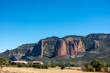 View of the spectacular Mallos de Riglos. Huesca, Aragon, Spain.