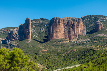 View of the spectacular Mallos de Riglos. Huesca, Aragon, Spain.