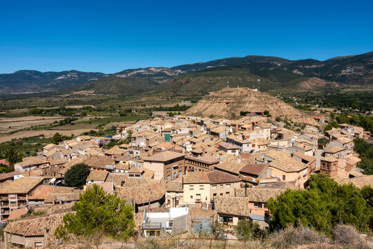 Panoramic view of the town of Bolea. Huesca, Aragon, Spain.
