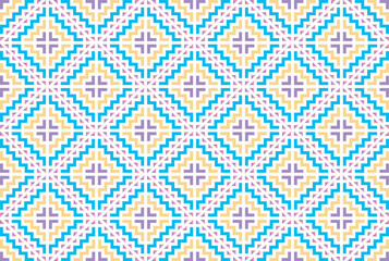 The design of the pattern imitates the ethnic embroidery of the Hmong tribe. It has a unique pattern in purple, pink, and pastel tones for use in designing clothes, blankets, wallpaper, and tiles.