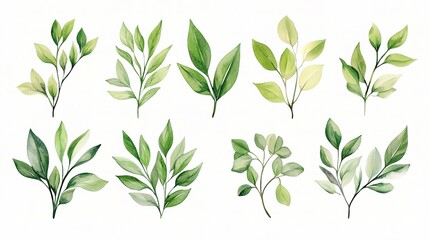 Elegant Green Leaf Illustrations for Nature Designs