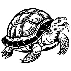 Turtle silhouette vector illustration with a detailed shell and hinged plastron. Ideal for nature-themed designs, logos, and educational materials.