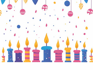 Flat Floating Dreidels and Glowing Hanukkah Candles Creating Elegant Border Frame for Celebratory Copy Space - Modern Tradition in Vector Design