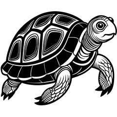 Turtle silhouette vector illustration with a detailed shell and hinged plastron. Ideal for nature-themed designs, logos, and educational materials.