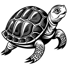 Turtle silhouette vector illustration with a detailed shell and hinged plastron. Ideal for nature-themed designs, logos, and educational materials.