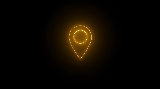 Neon glowing GPS pin mark animated on background. Map Location symbol flat animation background. 4k