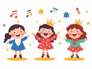 Naklejka premium Joyful Flat Candid Illustration of Children Playing Hanukkah Music with Dreidels as Instruments - Creative Festive Scene