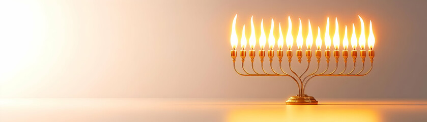 Fototapeta premium Isolated Menorah with Glowing Candles on White Background: Ideal for Educational Infographics Highlighting Hanukkah Candle Lighting Tradition