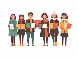 Obraz premium Vibrant Flat Candid Street Photo of Diverse Group Giving Free Books on Human Rights Day Symbolizing Education, Knowledge, and Rights in Engaging Community Scene