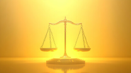 3D Plain Soft Yellow Background with Glowing Scales of Justice for Equality and Law Concept - Human Rights Day Copy Space, Clean Design