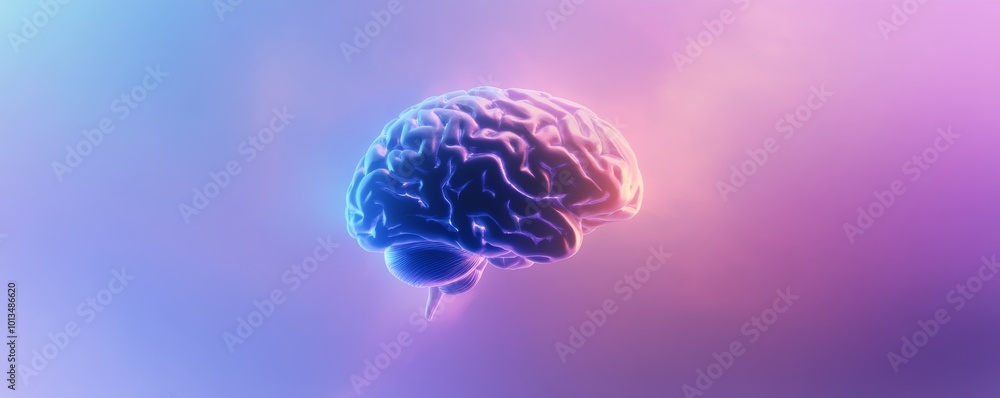 Poster Neon glowing brain illustration with colorful gradient background