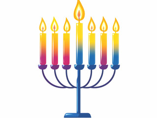 Fototapeta premium Elegant Flat White Background with Glowing Menorah Silhouette and Hanukkah Candles - Minimalist Design for Promotional Use, Wide Shot with Copy Space