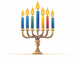 Flat Vector Illustration of Floating Hanukkah Candles and Menorah Base Defying Gravity on White Background for Modern Infographics