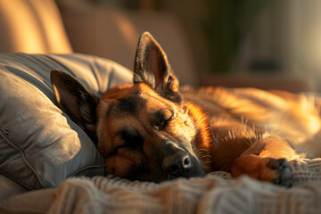 Belgian Malinois dog sleeping at home