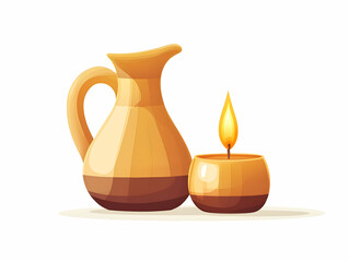 Flat Isolated Hanukkah Oil Jug and Candle on White Background - Ideal for Infographics on Hanukkah Traditions and Symbols