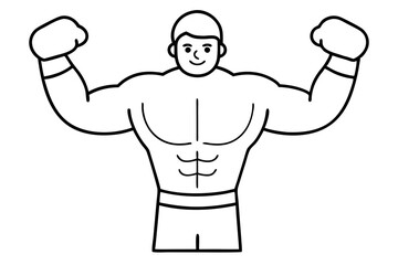 Fototapeta premium Vector Art of a Confident Boxer with Raised Arms in a Powerful Fighting Stance 