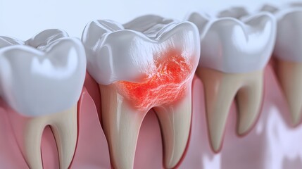 Close-up of a Tooth Abscess, Highlighting the Infected Gum Line and Root, a 3D Medical Illustration