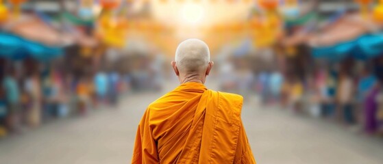 Obraz premium Spiritual Journey of a Monk in a Vibrant Market Atmosphere