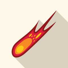 Cartoon illustration of a red comet falling through space leaving a fiery trail