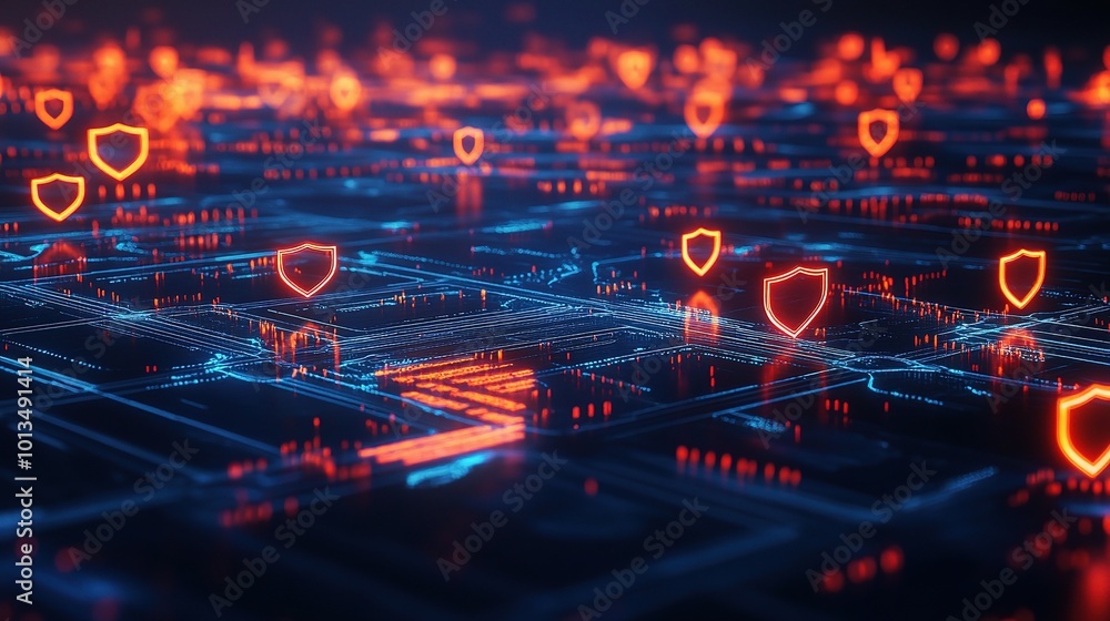 Poster abstract cybersecurity network with digital shields