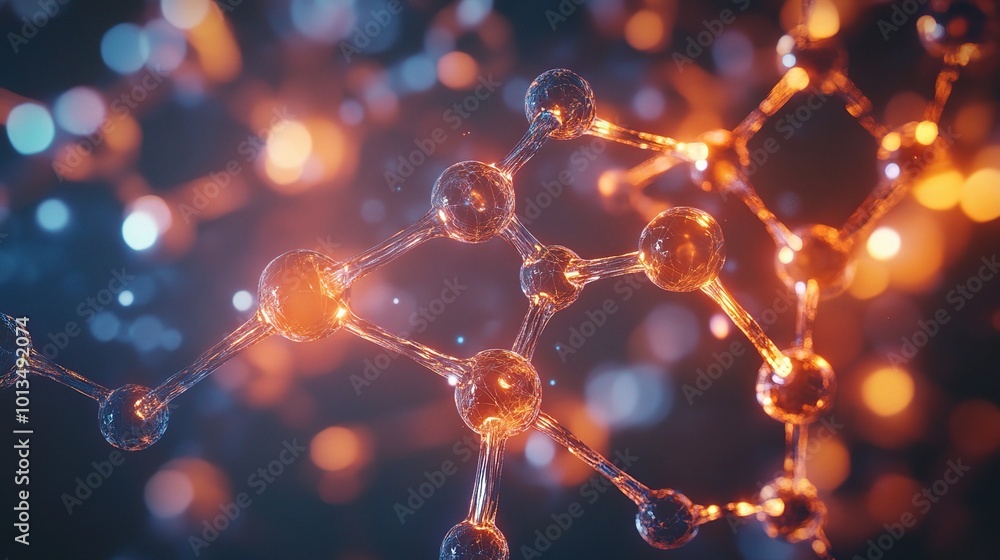 Poster abstract molecular structure with glowing particles