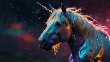 A holographic mesmerizing familiar shimmering with a Unicorn