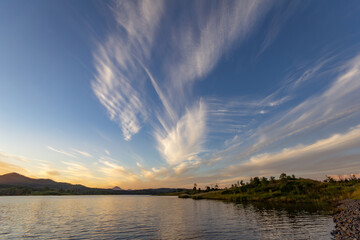 sunset clouds on the lake